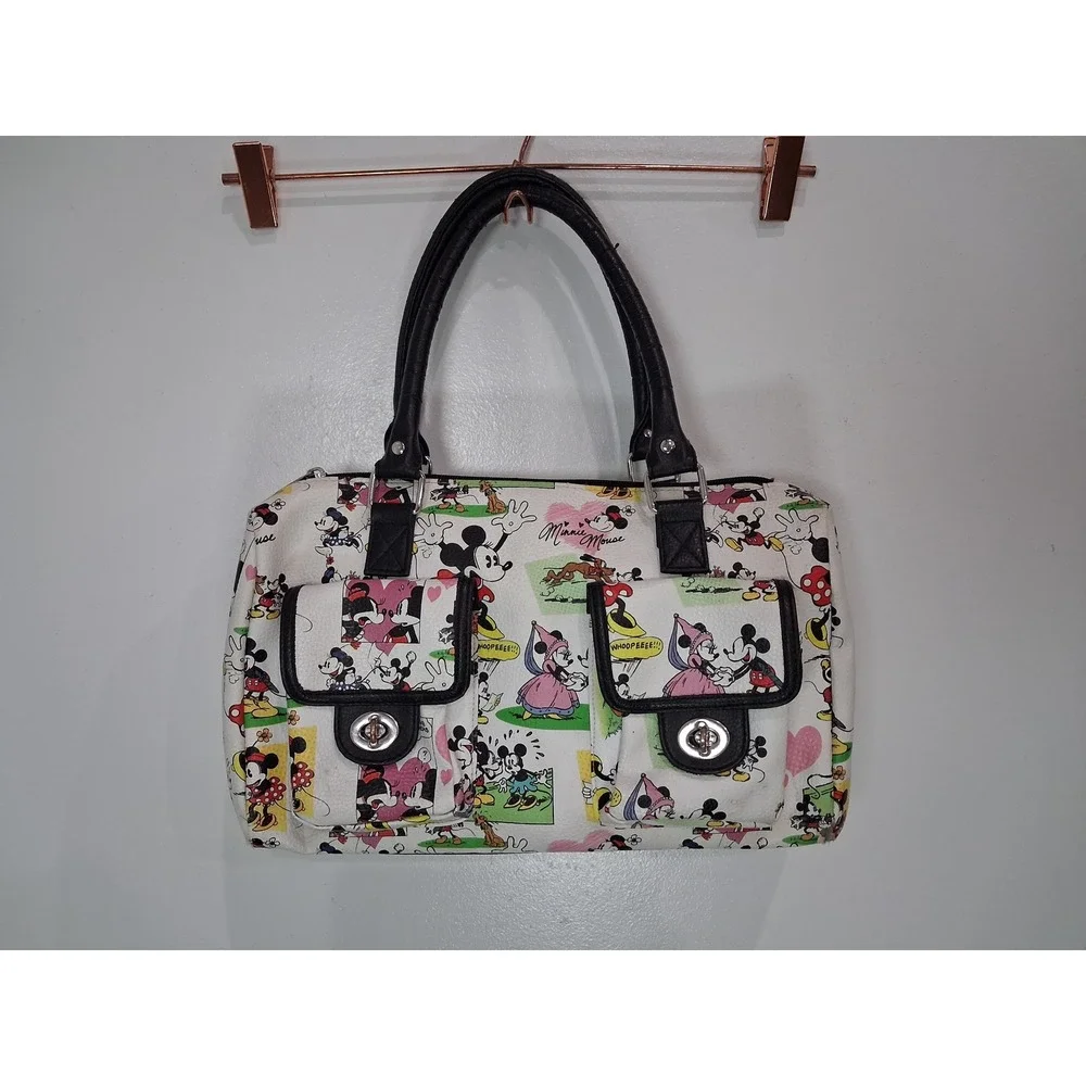 Disney Parks Mickey Minnie Mouse Comic Strip Satchel Bag White Multi F964-3476-9